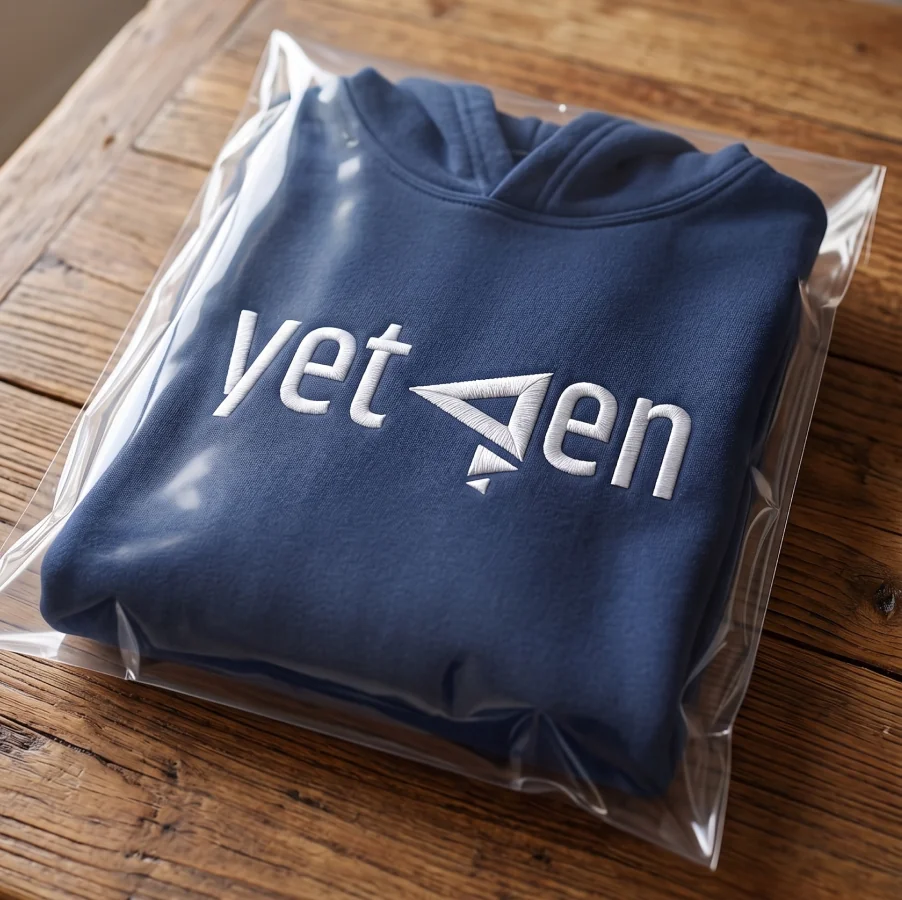 Logolu hoodie özel jelatinli paketleme çözümü